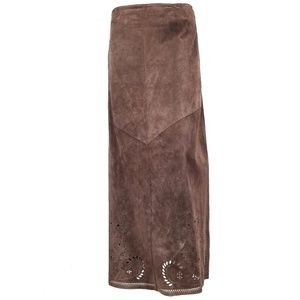 Siena Studio Laser-Cut Brown Suede Maxi Skirt 4